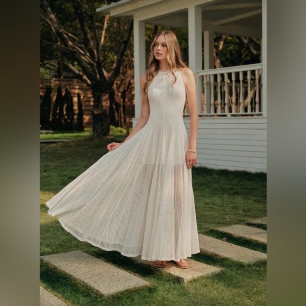 Commense Size XL Semi-Sheer Lace Sleeveless Dress in White